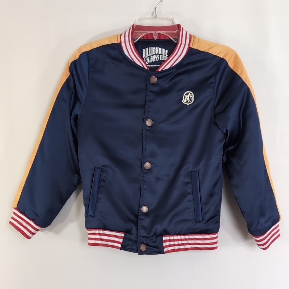 Billionaire Boys Club Navy Blue, Red, White, Yellow Satin Boys Bomber Jacket 7/8